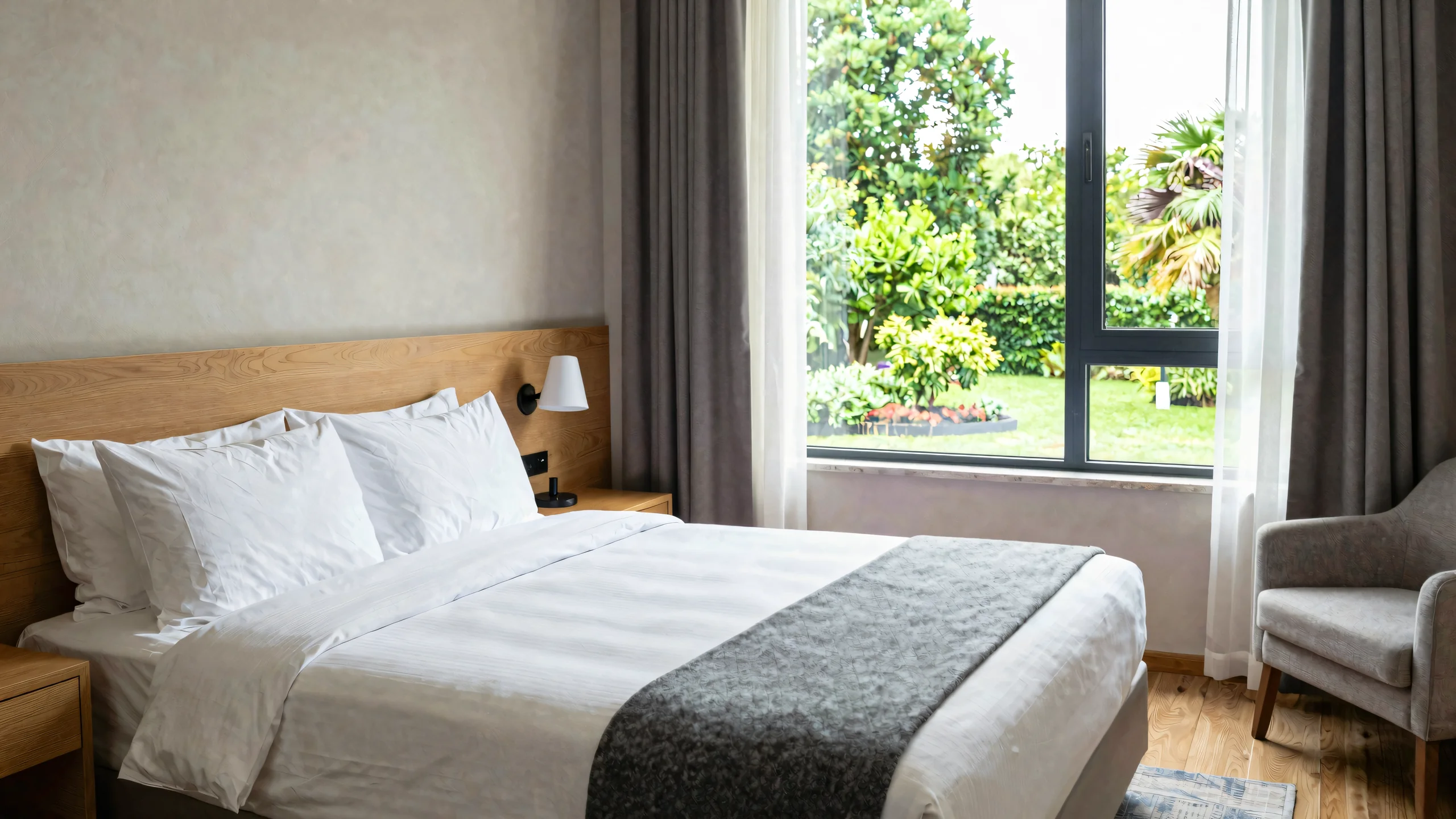 Hotelzimmer mit Bett und Blick auf die Berge